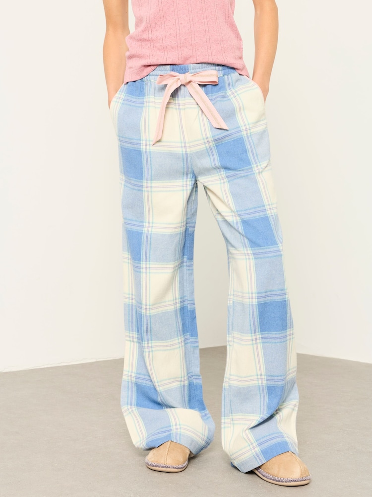FatFace Lola Blue Large Check Wide Leg Pyjama Bottoms - Image 1 of 7 FatFace Lola Blue Large Check Wide Leg Pyjama Bottoms - Image 1 of 7