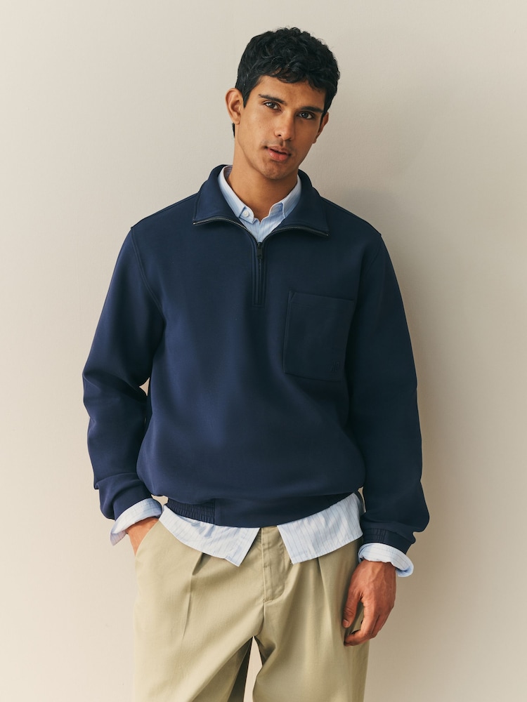 Nothing Ordinary Navy Compact Quarter Zip Sweatshirt With Patch Pocket - Image 1 of 5