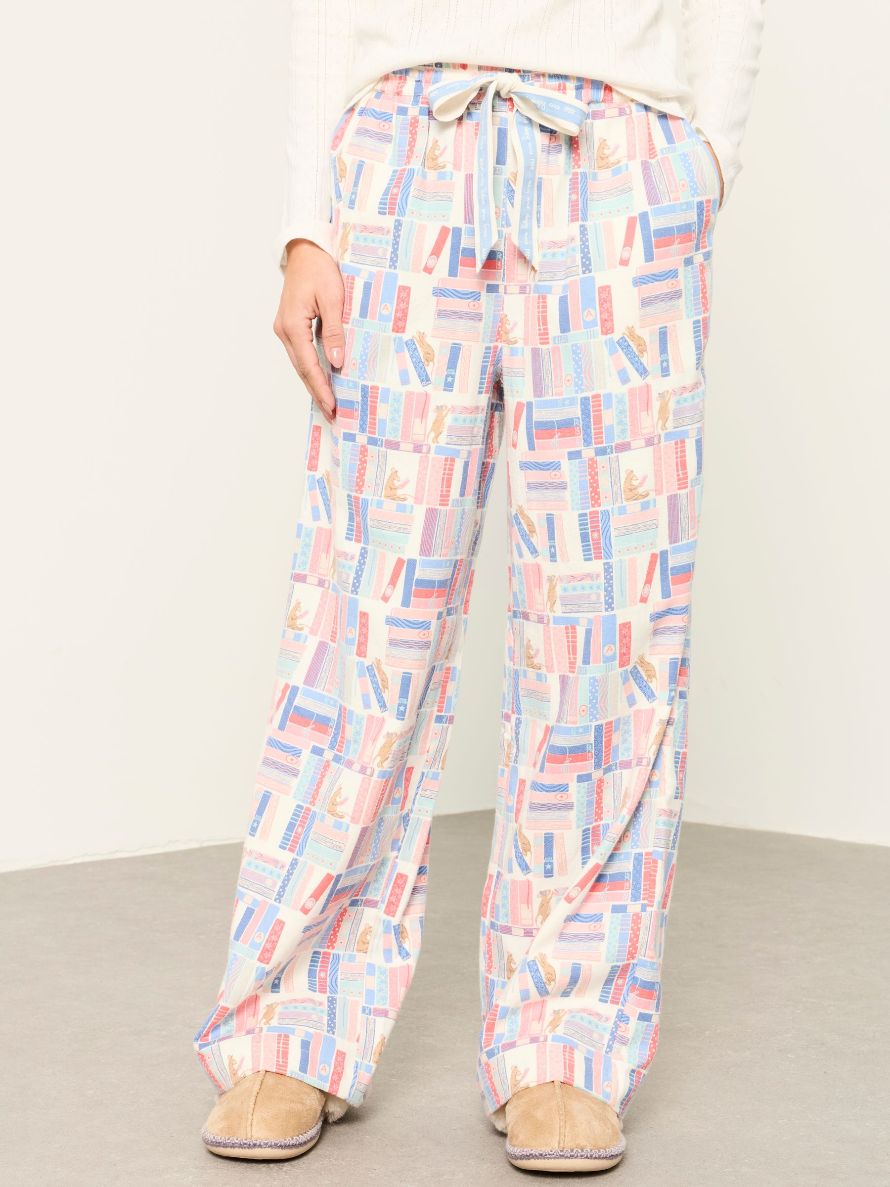 FatFace Lola Pink Blue Books Wide Leg Pyjama Bottoms