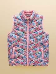 Joules Girls' Crofton Pink Ditsy Showerproof Padded Gilet - Image 1 of 5