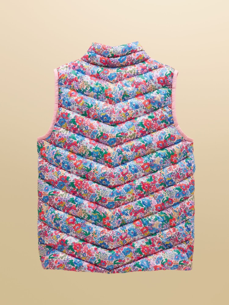 Joules Girls' Crofton Pink Ditsy Showerproof Padded Gilet - Image 2 of 5 Joules Girls' Crofton Pink Ditsy Showerproof Padded Gilet - Image 2 of 5