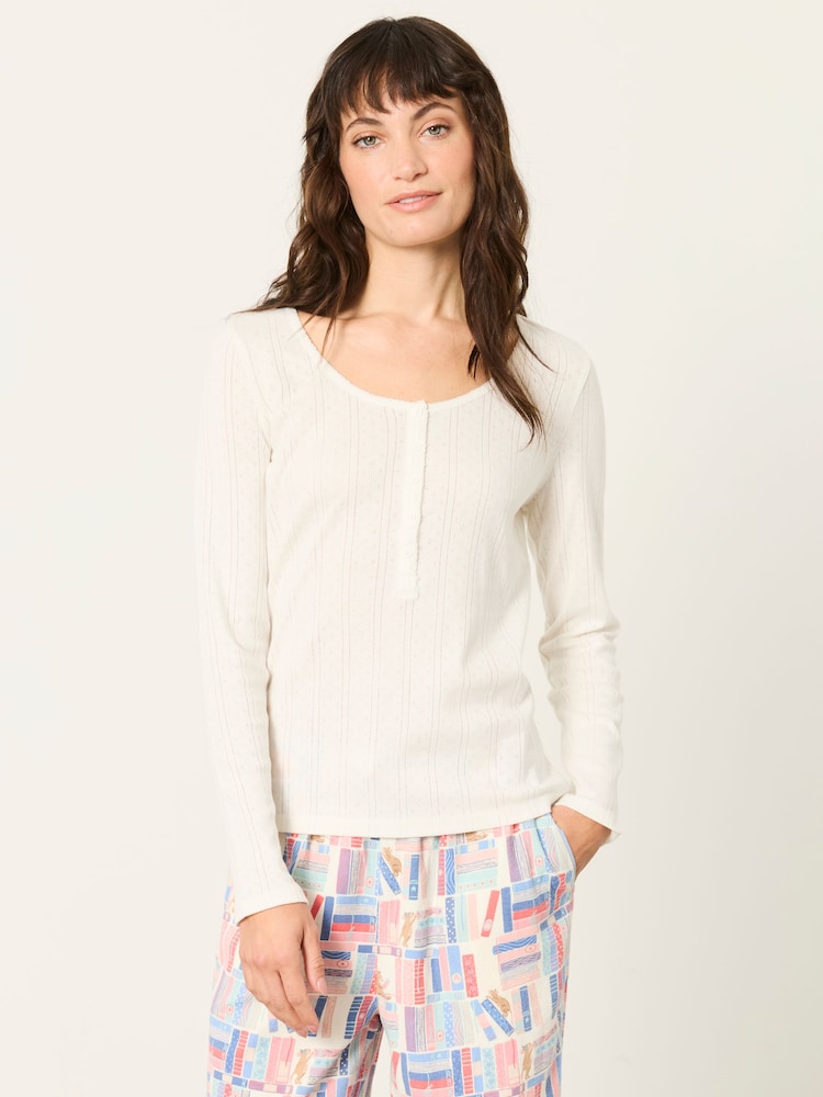 FatFace Hattie Ivory Henley Pointelle Top - Image 1 of 6 FatFace Hattie Ivory Henley Pointelle Top - Image 1 of 6