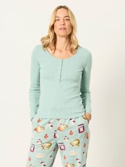 FatFace Hattie Light Green Henley Pointelle Top - Image 1 of 6