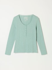 FatFace Hattie Light Green Henley Pointelle Top - Image 6 of 6