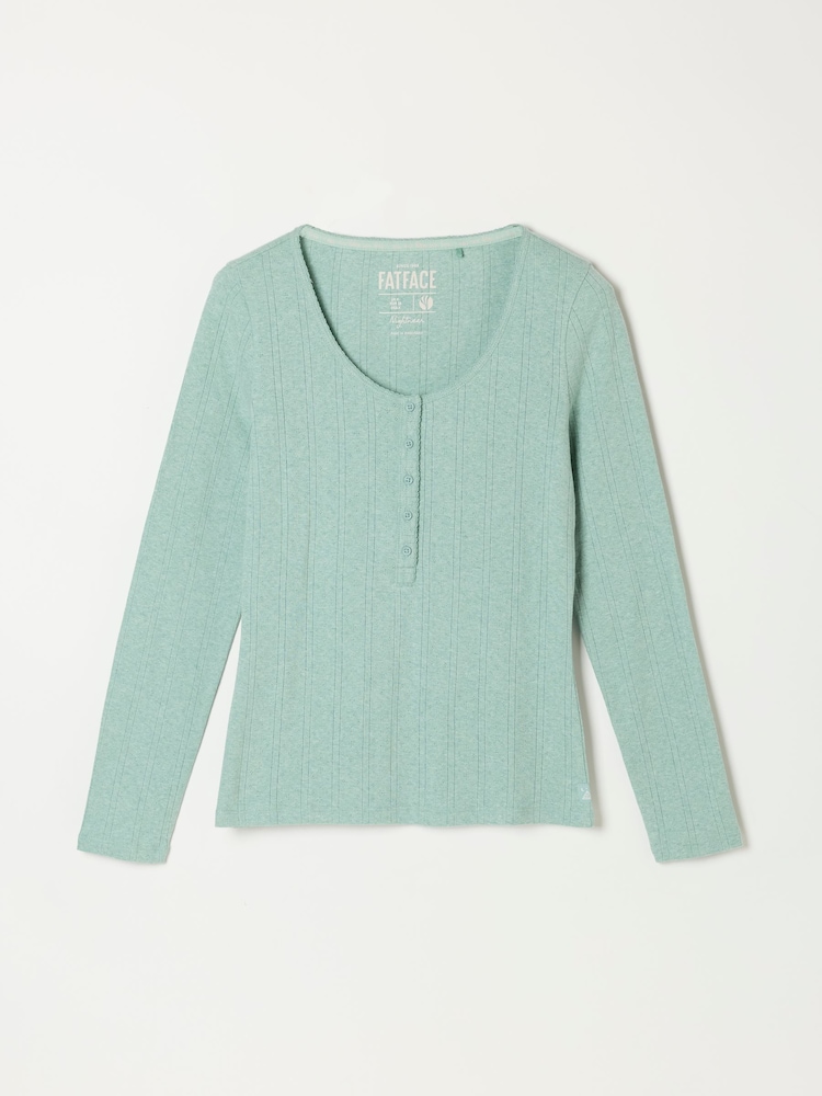 FatFace Hattie Light Green Henley Pointelle Top - Image 6 of 6 FatFace Hattie Light Green Henley Pointelle Top - Image 6 of 6