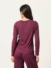 FatFace Hattie Plum Purple Henley Pointelle Top - Image 2 of 6