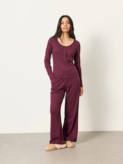 FatFace Hattie Plum Purple Henley Pointelle Top - Image 3 of 6