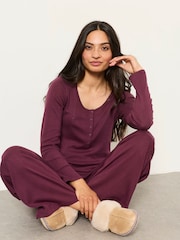 FatFace Hattie Plum Purple Henley Pointelle Top - Image 5 of 6