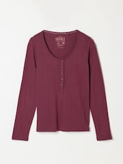 FatFace Hattie Plum Purple Henley Pointelle Top - Image 6 of 6