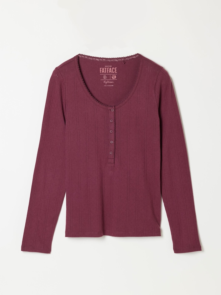 FatFace Hattie Plum Purple Henley Pointelle Top - Image 6 of 6 FatFace Hattie Plum Purple Henley Pointelle Top - Image 6 of 6