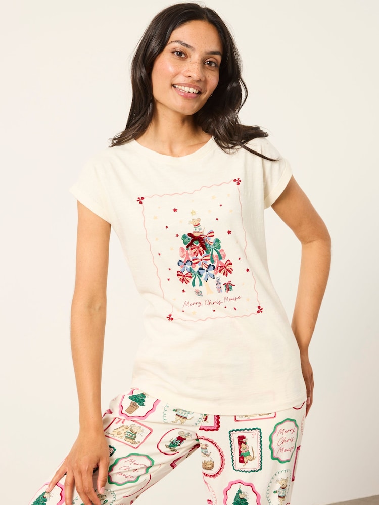 FatFace Shelter Natalie Ivory Christmas Mouse Pyjama Top - Image 1 of 6 FatFace Shelter Natalie Ivory Christmas Mouse Pyjama Top - Image 1 of 6
