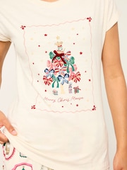 FatFace Shelter Natalie Ivory Christmas Mouse Pyjama Top - Image 3 of 6