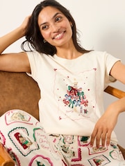 FatFace Shelter Natalie Ivory Christmas Mouse Pyjama Top - Image 5 of 6