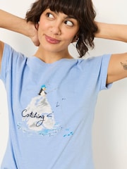 FatFace Ivy Light Blue Puffin Pyjama Top - Image 1 of 5
