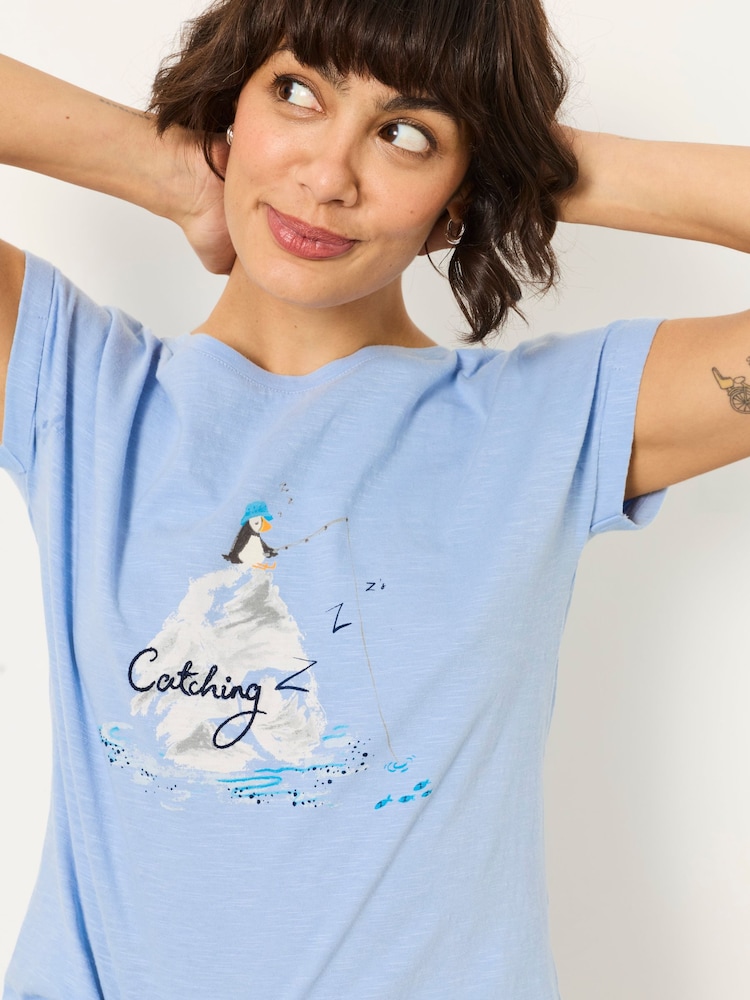FatFace Ivy Light Blue Puffin Pyjama Top - Image 1 of 5 FatFace Ivy Light Blue Puffin Pyjama Top - Image 1 of 5