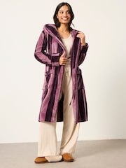 FatFace Plum Purple Soft Striped Dressing Gown - Image 1 of 6