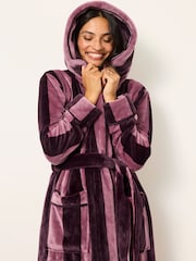 FatFace Plum Purple Soft Striped Dressing Gown - Image 3 of 6