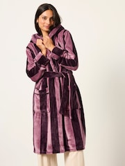 FatFace Plum Purple Soft Striped Dressing Gown - Image 4 of 6