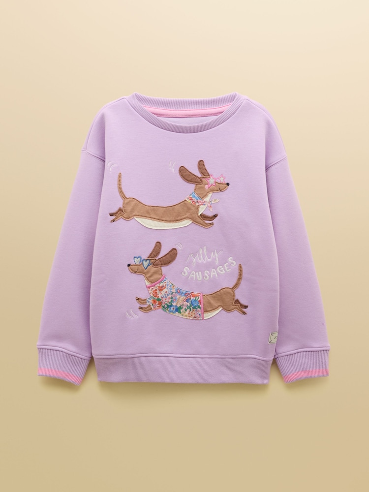 Joules Kids' Mackenzie Lilac Purple Sweatshirt With Faux Fur Lining - Image 1 of 4 Joules Kids' Mackenzie Lilac Purple Sweatshirt With Faux Fur Lining - Image 1 of 4