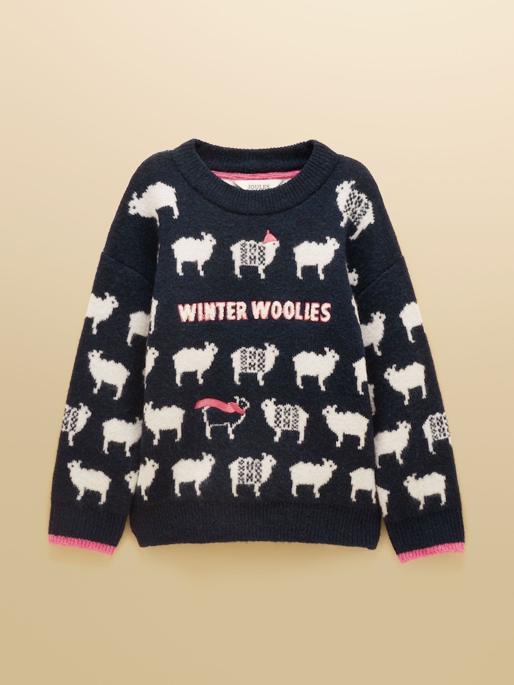 Joules Kids' Woolies Navy Blue Crew Neck Knitted Jumper - Image 1 of 4