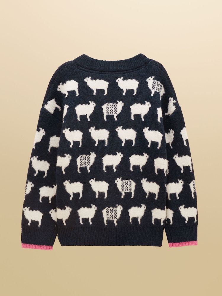 Joules Kids' Woolies Navy Blue Crew Neck Knitted Jumper - Image 2 of 4
