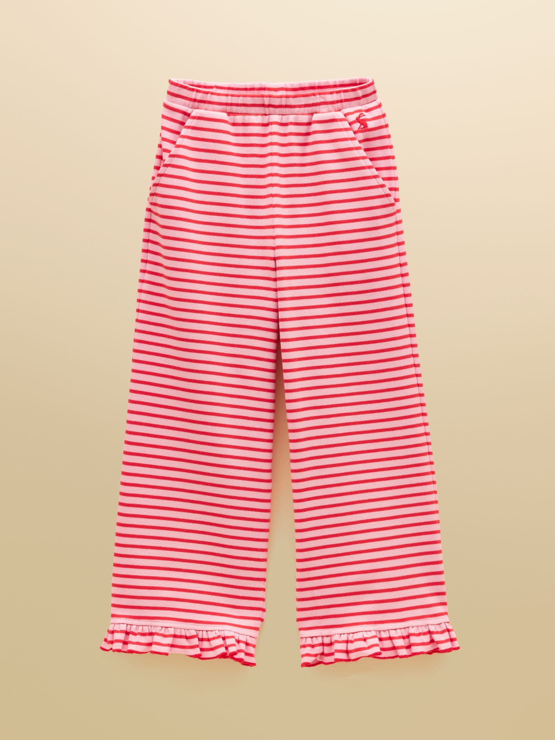 Joules Girls' Sophie Red & Pink Rib Frill Trousers