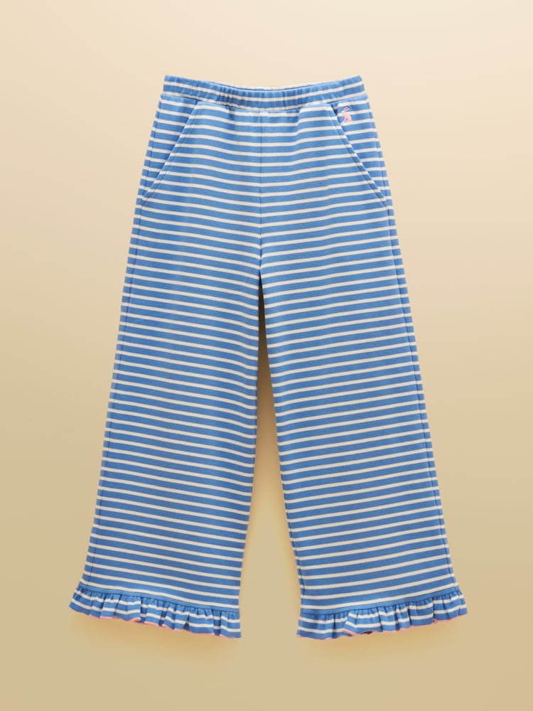 Joules Girls' Sophie Blue & White Rib Frill Trousers - Image 1 of 4
