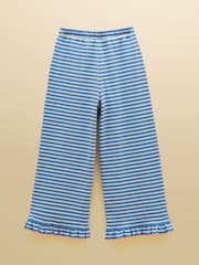 Joules Girls' Sophie Blue & White Rib Frill Trousers - Image 2 of 4