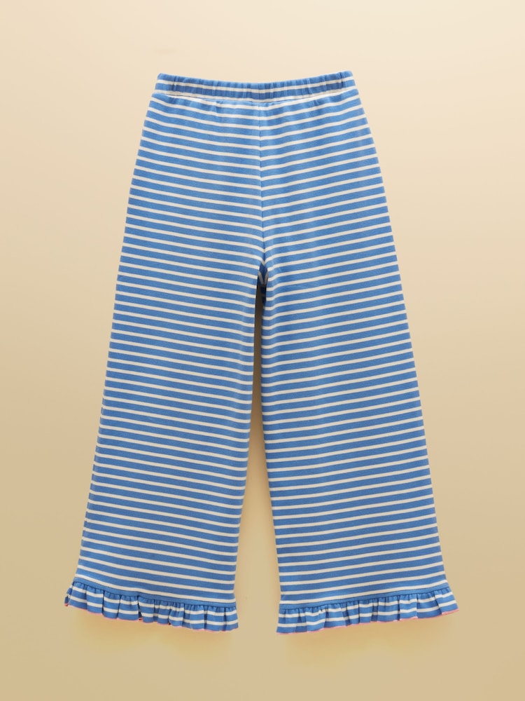Joules Girls' Sophie Blue & White Rib Frill Trousers - Image 2 of 4