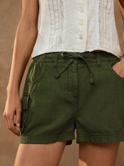 Green Cotton Linen Utility Shorts - Image 4 of 4