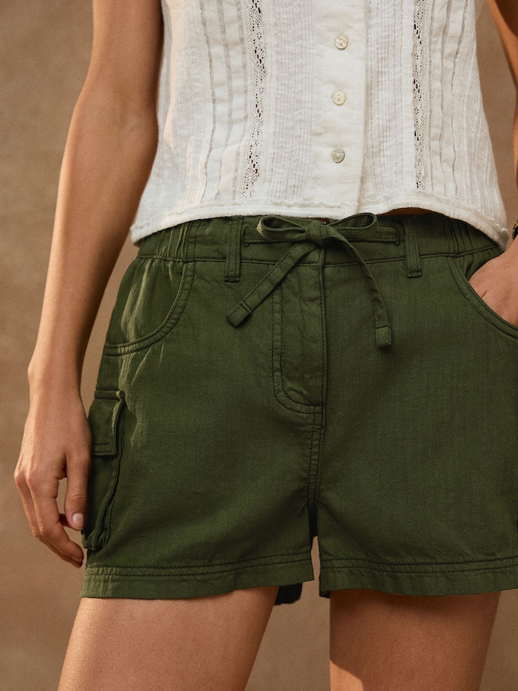 Green Cotton Linen Utility Shorts - Image 4 of 4