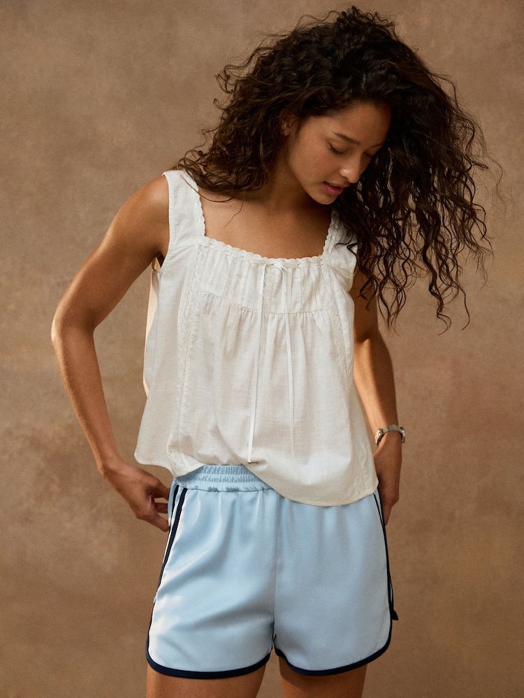 Light Blue Satin Runner Shorts - Image 1 of 8