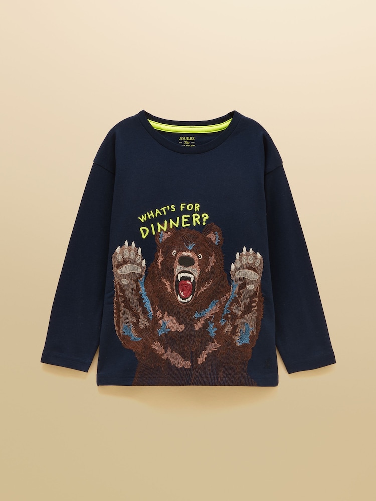 Mornarice - Joules Boys' Finlay Long Sleeve Applique Graphic T-Shirt - Slika 1 od 5