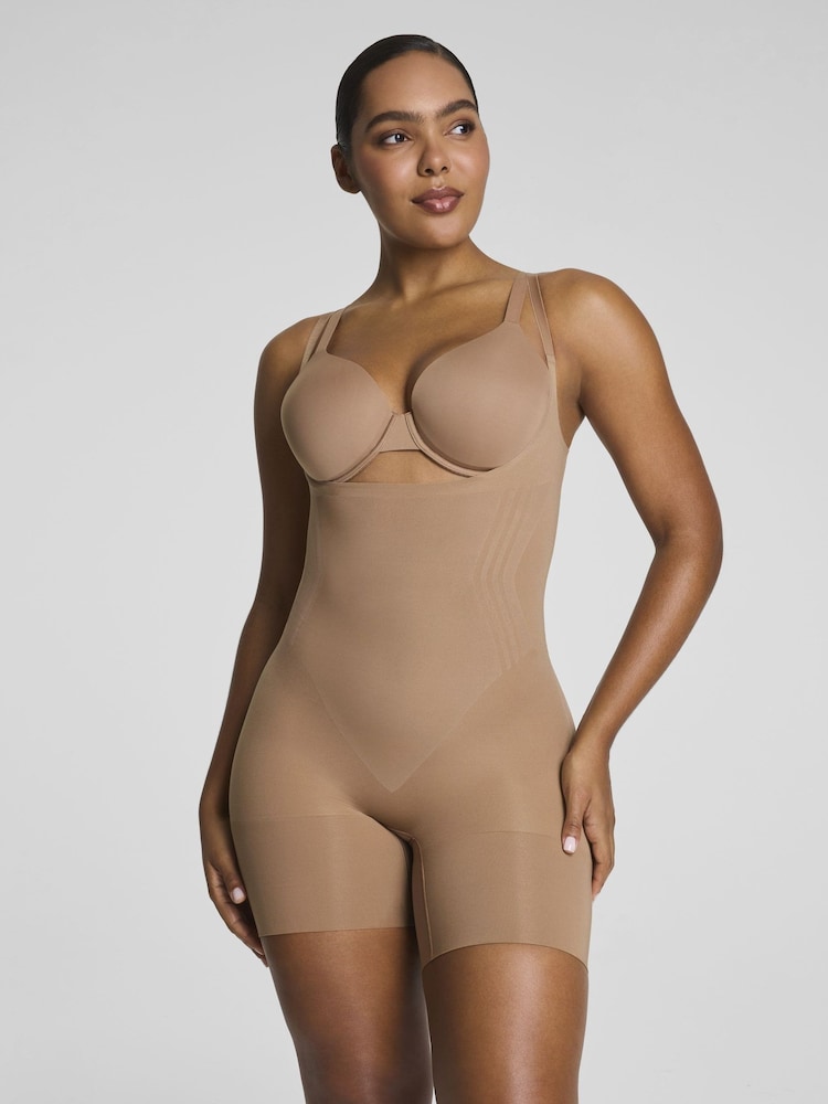 SPANX Light Brown Sculpt™ Go Figure Open Bust Mid Thigh Bodysuit - Image 1 of 5