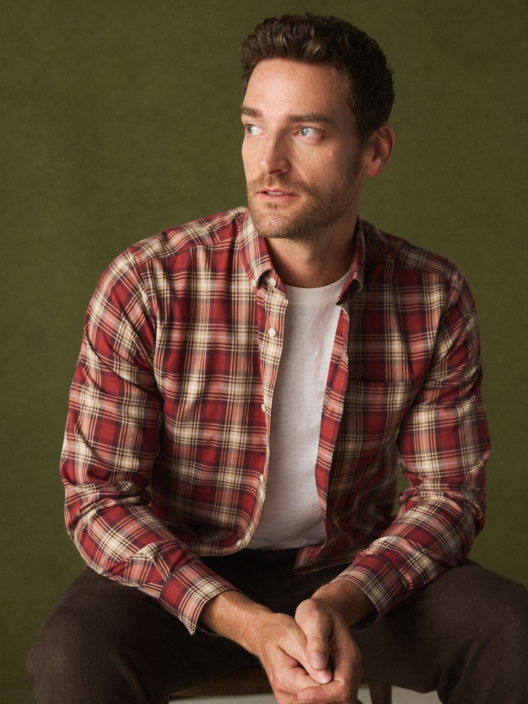 Red Check Regular Fit Easy Iron Button Down Long Sleeve Oxford Check Shirt - Image 1 of 8 Red Check Regular Fit Easy Iron Button Down Long Sleeve Oxford Check Shirt - Image 1 of 8