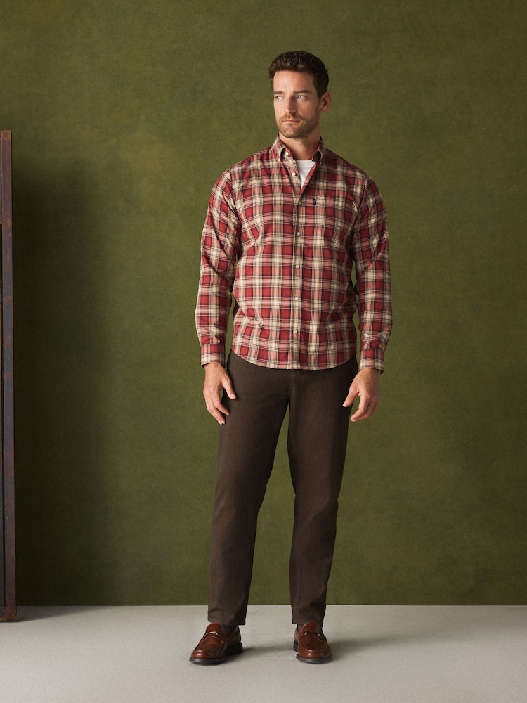 Red Check Regular Fit Easy Iron Button Down Long Sleeve Oxford Check Shirt - Image 2 of 8 Red Check Regular Fit Easy Iron Button Down Long Sleeve Oxford Check Shirt - Image 2 of 8