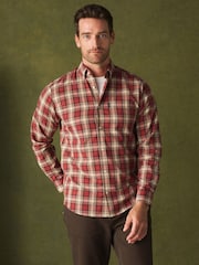 Red Check Regular Fit Easy Iron Button Down Long Sleeve Oxford Check Shirt - Image 3 of 8
