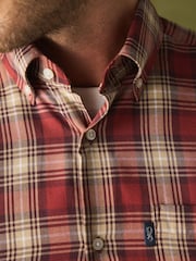 Red Check Regular Fit Easy Iron Button Down Long Sleeve Oxford Check Shirt - Image 5 of 8