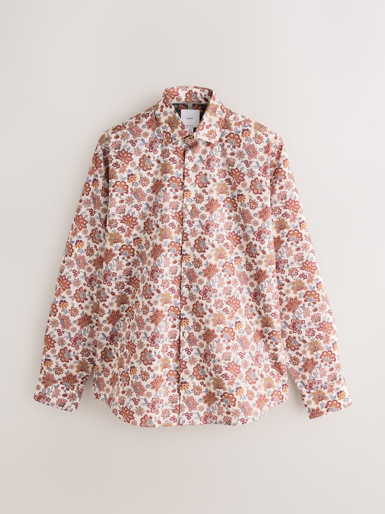 Rojo burdeos - Regular Fit Cotton Long Sleeve Print Shirt - Imagen 1 de 7