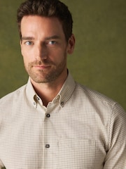 White Regular Fit Easy Iron Button Down Long Sleeve Oxford Check Shirt - Image 1 of 8