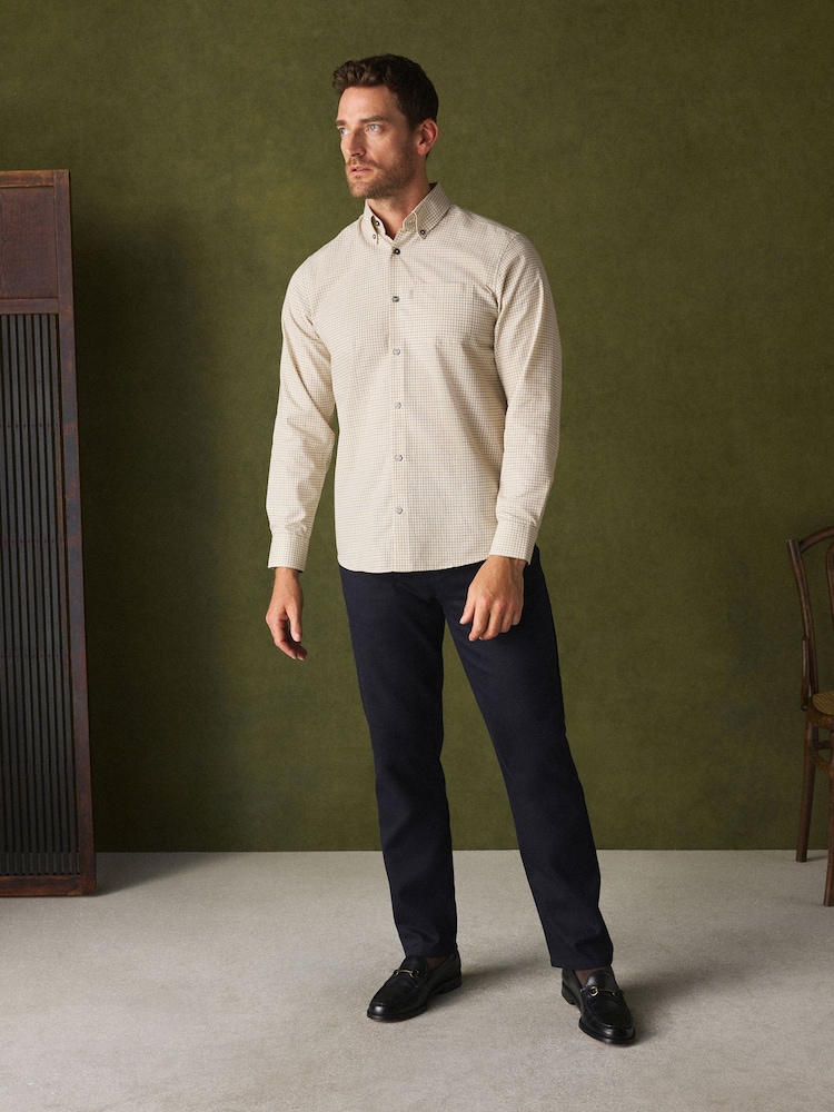 White Regular Fit Easy Iron Button Down Long Sleeve Oxford Check Shirt - Image 2 of 8 White Regular Fit Easy Iron Button Down Long Sleeve Oxford Check Shirt - Image 2 of 8