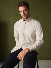 White Regular Fit Easy Iron Button Down Long Sleeve Oxford Check Shirt - Image 4 of 8