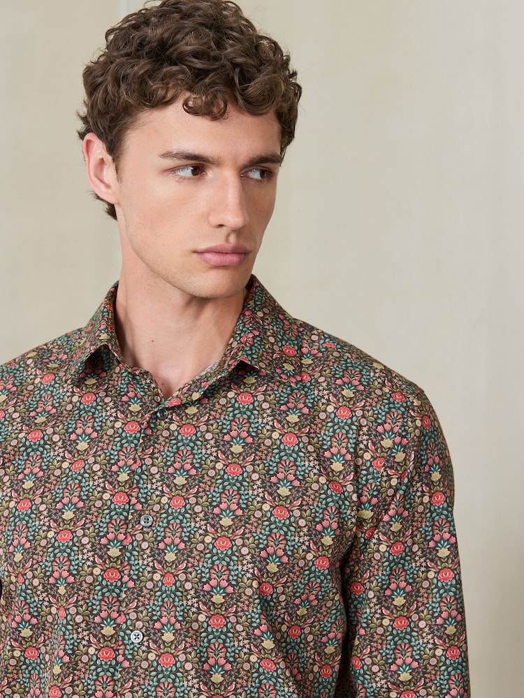 Brown Floral N. Premium Regular Fit Long Sleeve Shirt - Image 1 of 9