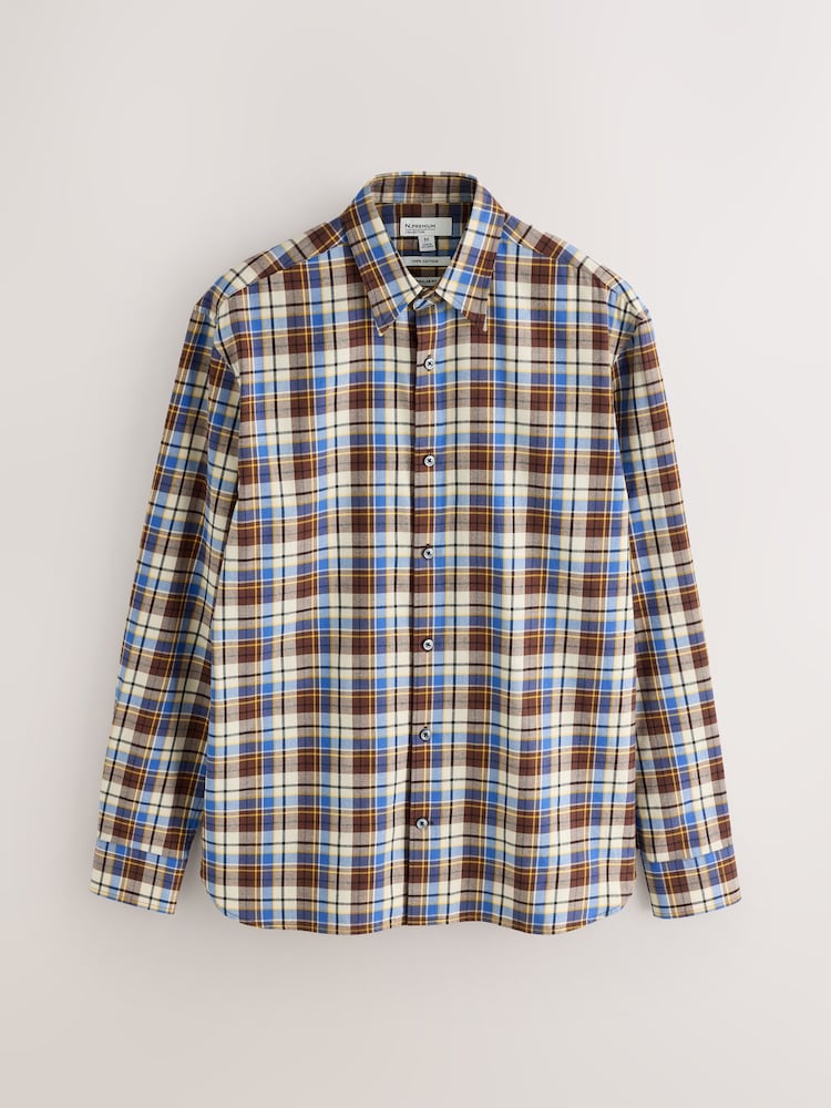 Brown Check Soft Touch Smart Long Sleeve Shirt - Image 1 of 3