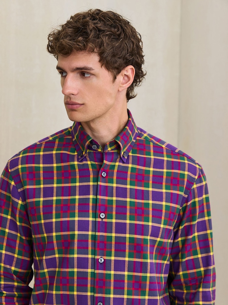 Purple Check Soft Touch Smart Long Sleeve Shirt - Image 1 of 7