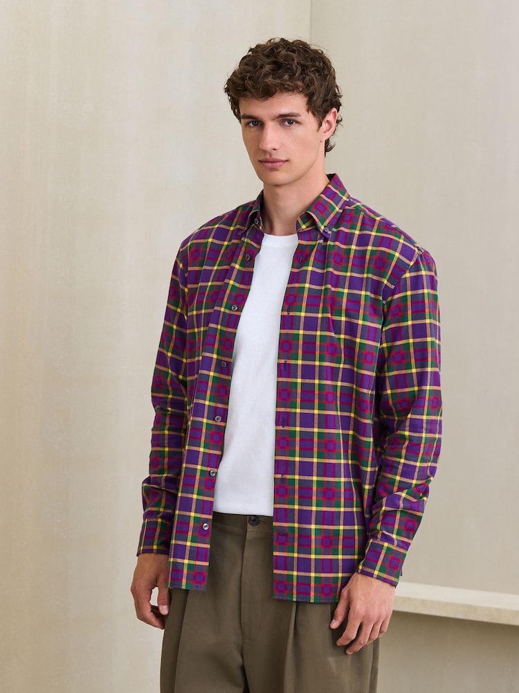 Purple Check Soft Touch Smart Long Sleeve Shirt - Image 2 of 7