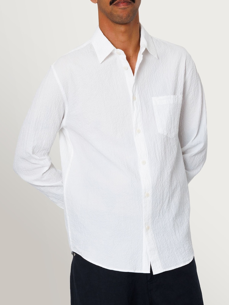 Folk White Relaxed Fit Long Sleeve Seersucker Shirt - Image 1 of 12