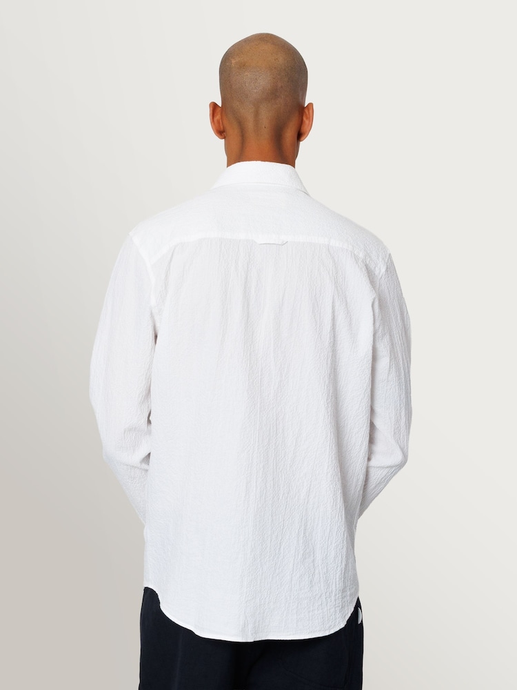 Folk White Relaxed Fit Long Sleeve Seersucker Shirt - Image 2 of 12