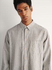 Folk Black Easy Fit Linen Stripe Shirt - Image 7 of 10
