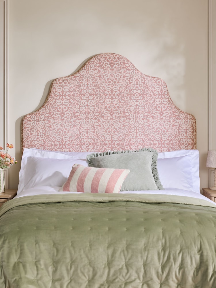 Soft Twill Woodblock Pink Grand Country Tall Upholstered Headboard - Image 1 of 4 Soft Twill Woodblock Pink Grand Country Tall Upholstered Headboard - Image 1 of 4